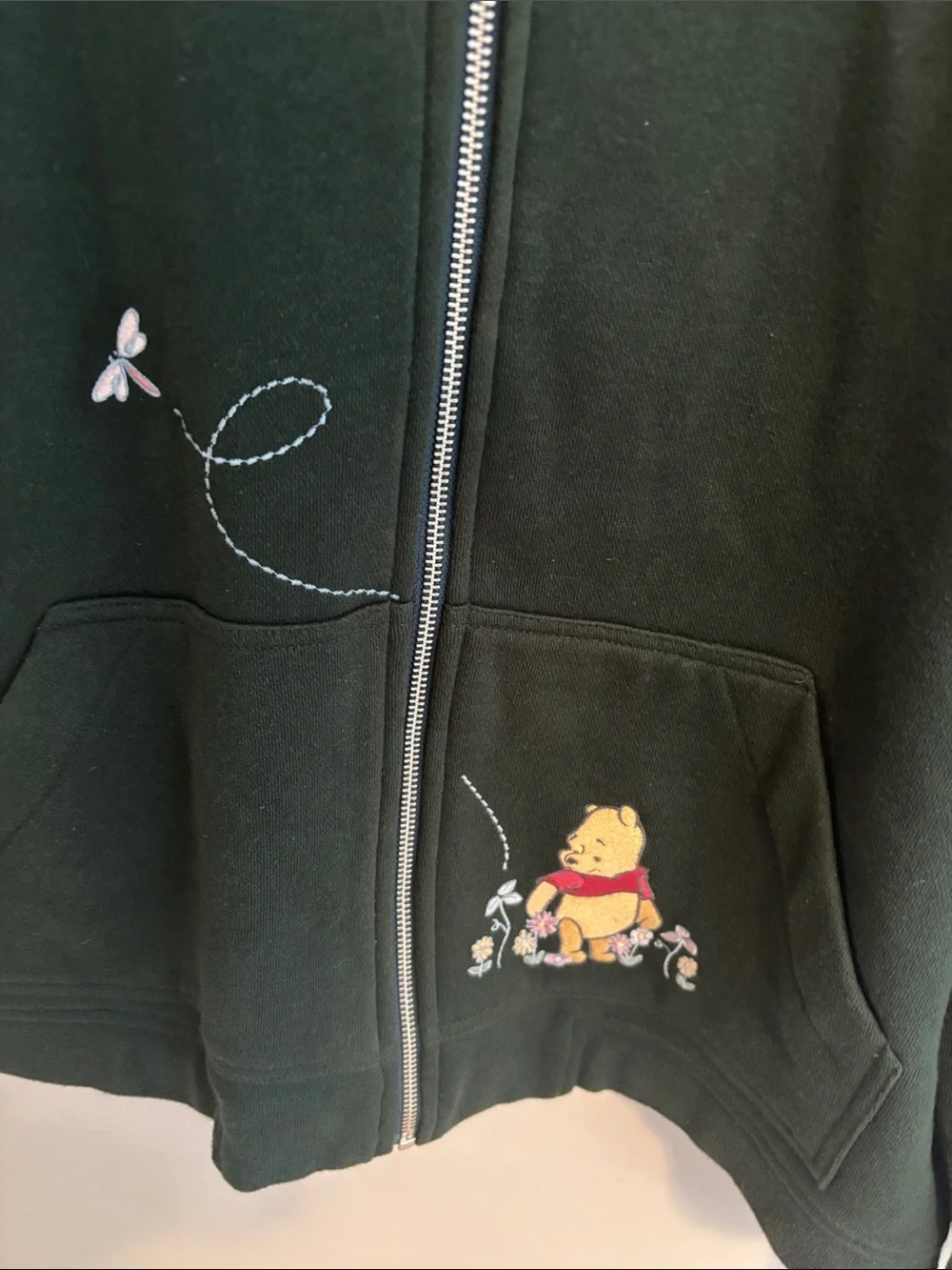 Vtg 90s Disney Store Winnie The Pooh Embroidered Zip Up Hoodie Green Sz XL